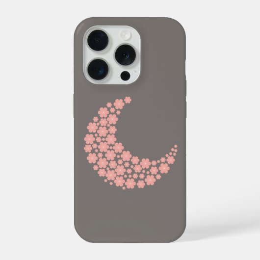 Pink Floral Crescent Moon on Dark Background – Rom iPhoneケース (裏面)