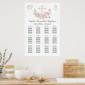 Pink Floral Cross Angel Baptism Seating Chart ポスター (キッチン)