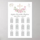 Pink Floral Cross Angel Baptism Seating Chart ポスター (正面)