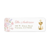 Pink Floral Cross Baptism Christening Address ラベル (正面)