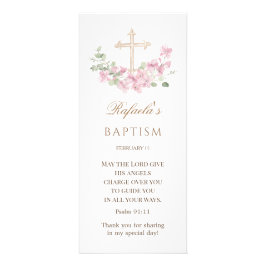 Pink Floral Cross Girl Baptism ラックカード
