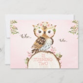 Pink Floral Crown Owl Photo Birthday Invitation 招待状 (裏面)