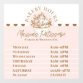 Pink Floral Cupcake Bakery Pastry Shop Store Hours ウィンドウサイン (シート)