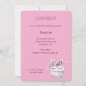 Pink Floral Cupcake Unicorn Birthday 招待状 (正面)