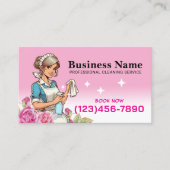 Pink Floral Cute Maid House Cleaning Service 名刺 (正面)