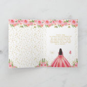 Pink Floral Dark Skin Girl Birthday Party サンキューカード (内部)