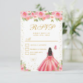 Pink Floral Dark Skin Princess Sweet Sixteen 出欠カード (スタンド正面)