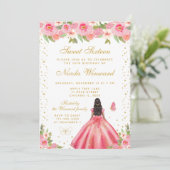 Pink Floral Dark Skin Princess Sweet Sixteen 招待状 (スタンド正面)