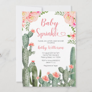Pink Floral Desert Cactus Succulent Baby Sprinkle 招待状