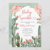 Pink Floral Desert Cactus Succulent Baby Sprinkle 招待状 (正面/裏面)