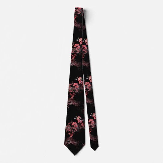 Pink Floral Design On Black ネクタイ (正面)