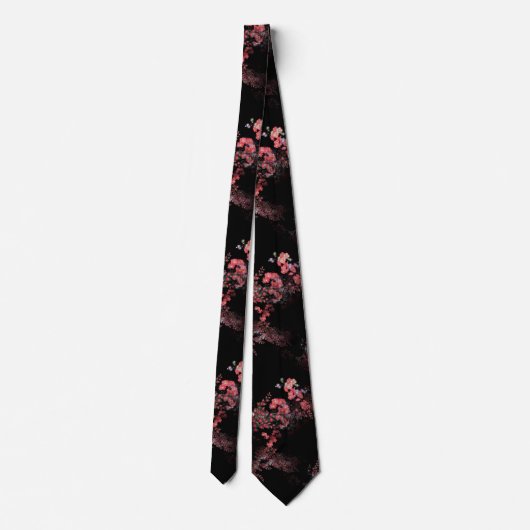 Pink Floral Design On Black ネクタイ (裏面)