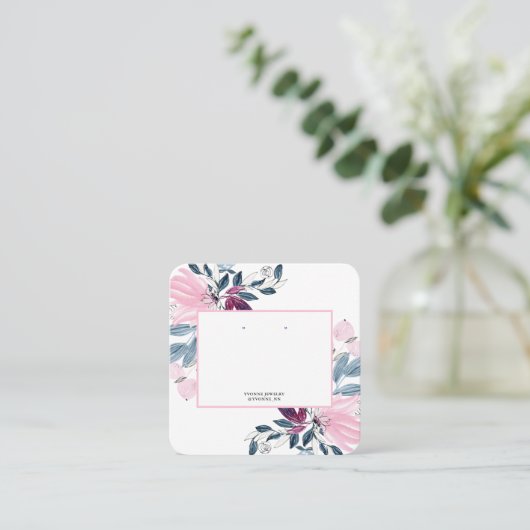 Pink Floral Earring Display Holder スクエア名刺 (スタンド正面)