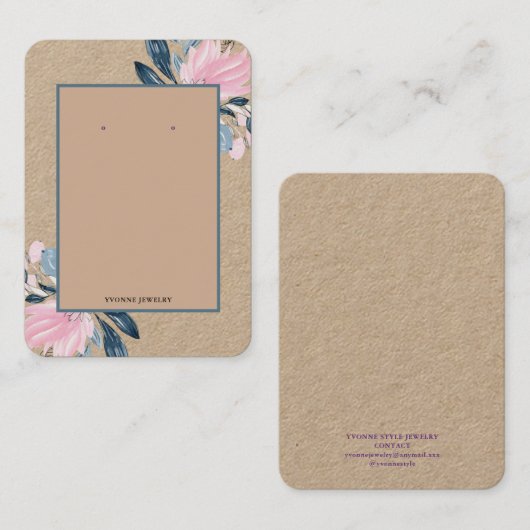 Pink Floral Earring Display Holder 名刺 (正面/裏面)