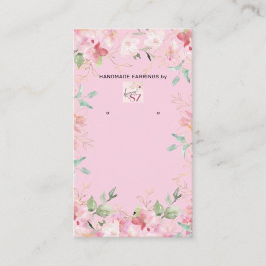 Pink Floral Earring Display Holder Card 名刺 (正面)