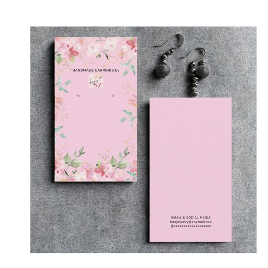 Pink Floral Earring Display Holder Card 名刺