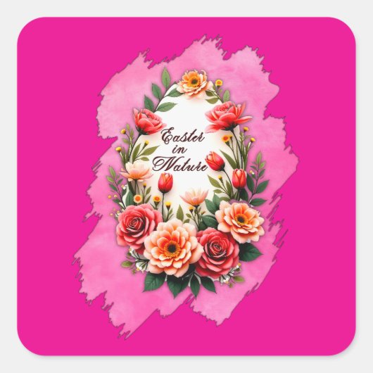 Pink Floral Easter Egg – Spring Art - Autocolante スクエアシール (正面)