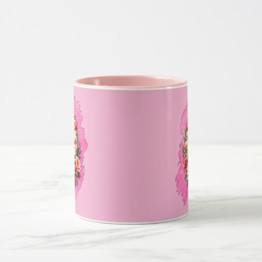 Pink Floral Easter Egg – Spring Art - caneca マグカップ (中央)
