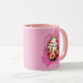 Pink Floral Easter Egg – Spring Art - caneca マグカップ (正面右)