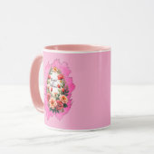 Pink Floral Easter Egg – Spring Art - caneca マグカップ (正面左)