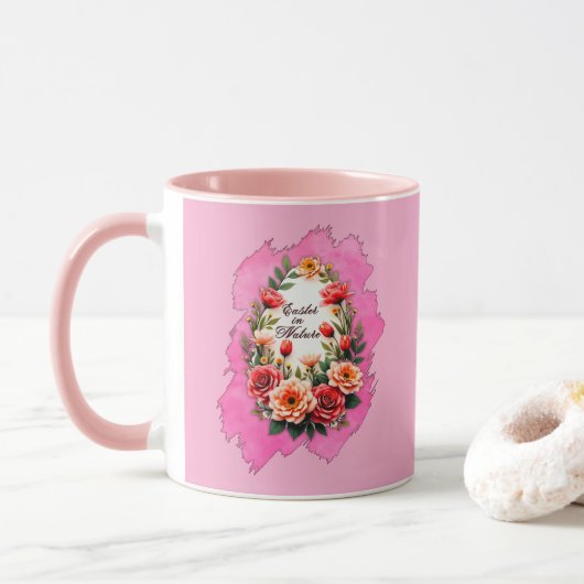 Pink Floral Easter Egg – Spring Art - caneca マグカップ (ドーナツ)