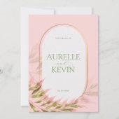 Pink Floral Elegant Summer Watercolor Wedding  招待状 (正面)