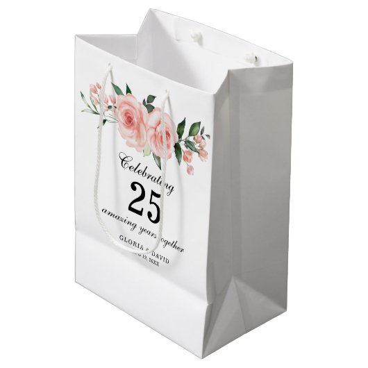 Pink Floral Elegant  Wedding  Medium Gift Bag ミディアムペーパーバッグ (正面アングル)