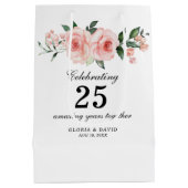 Pink Floral Elegant  Wedding  Medium Gift Bag ミディアムペーパーバッグ (裏面)