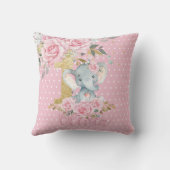 Pink Floral Elephant 1st Birthday Photo Keepsake クッション (裏面)