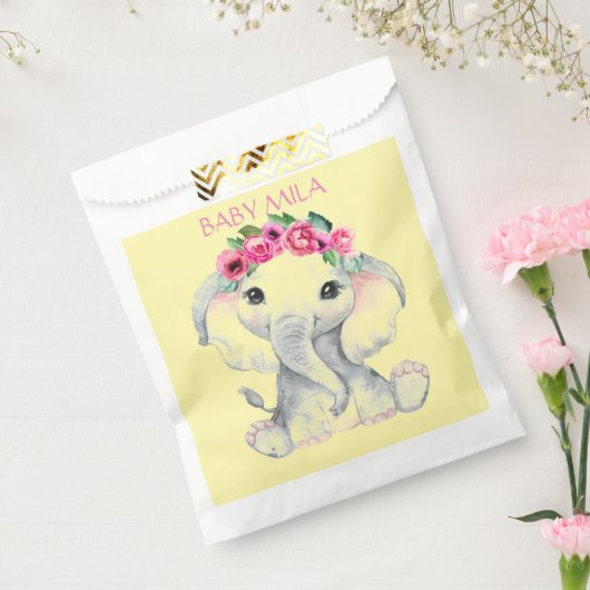 Pink Floral Elephant girl baby shower favor フェイバーバッグ (封をした状態)