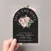 Pink Floral Eucalyptus Black Wedding Save the Date アクリル招待状 (インサイチュ (ポータブル))