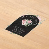Pink Floral Eucalyptus Black Wedding Save the Date アクリル招待状 (レイダウン)