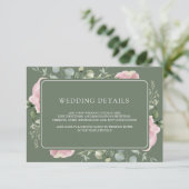 Pink Floral Eucalyptus Sage Green Wedding Details エンクロージャーカード (スタンド正面)