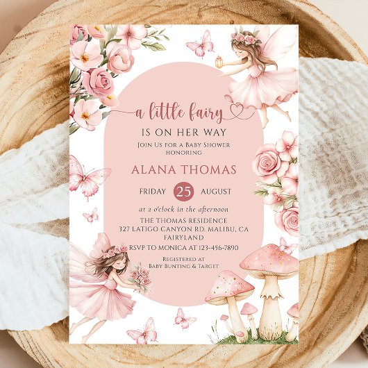 Pink Floral Fairy Baby Shower Invitation 招待状