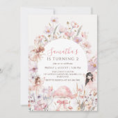 Pink Floral Fairy Birthday Invitation 招待状 (正面)
