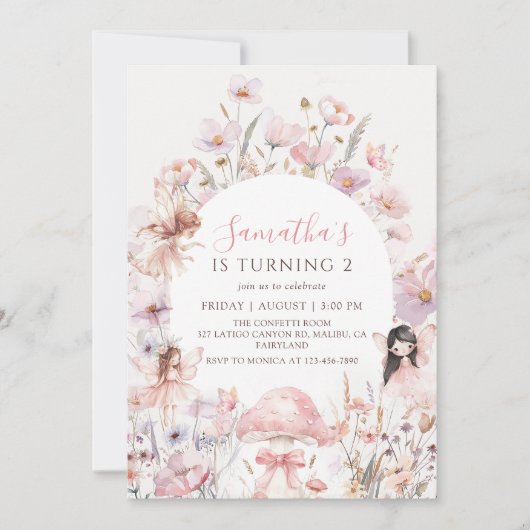Pink Floral Fairy Birthday Invitation 招待状 (正面)