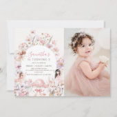 Pink Floral Fairy Birthday Photo Invitation 招待状 (正面)