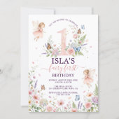 Pink Floral Fairy First Birthday Invitation 招待状 (正面)