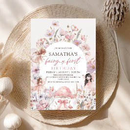 Pink Floral Fairy First Birthday Invitation 招待状