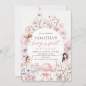 Pink Floral Fairy First Birthday Invitation 招待状 (正面)