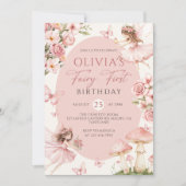 Pink Floral Fairy First Birthday Invitation 招待状 (正面)
