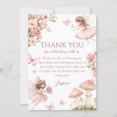 Pink Floral Fairy First Birthday Thank you card サンキューカード (正面)