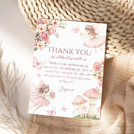Pink Floral Fairy First Birthday Thank you card サンキューカード