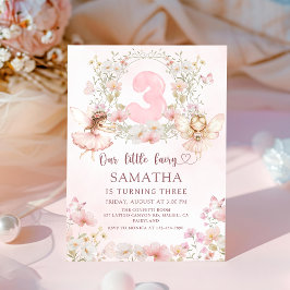 Pink Floral Fairy Garden 3rd Birthday Invitation 招待状