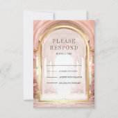 Pink Floral Fairytale Castle Wedding 出欠カード (正面)