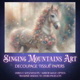 Pink Floral Fantasy Horse Decoupage 薄葉紙