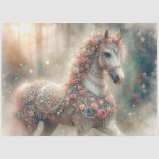 Pink Floral Fantasy Horse Decoupage 薄葉紙 (正面)