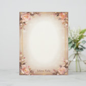 Pink Floral Fantasy with a Gold Frame Stationery レターヘッド (スタンド正面)