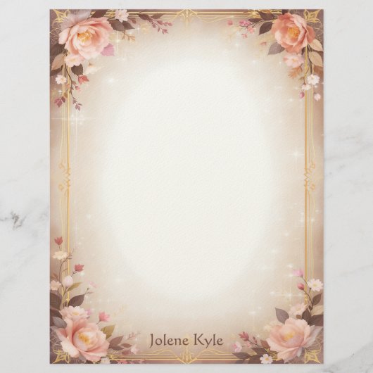 Pink Floral Fantasy with a Gold Frame Stationery レターヘッド (正面)