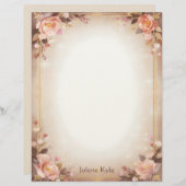 Pink Floral Fantasy with a Gold Frame Stationery レターヘッド (正面/裏面)